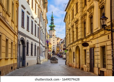 A street in the Old town of Bratislava, Slovakia, leading to Michael's gate tower