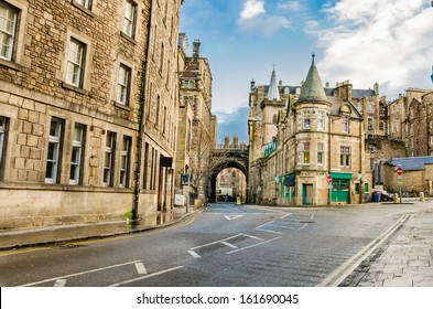 A Street In Old Town Edinburgh On Sunny Winter Day