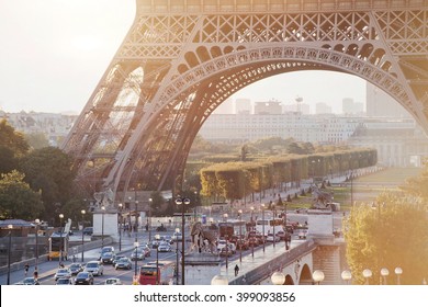 Street In Paris Near Eiffel Tower, Morning Traffic