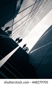 Street Photography In Tokyo, Detail Of The Architecture And Silhouettes Figure In The Ginza Business District.