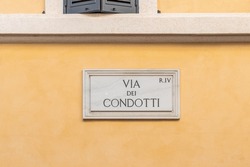 Street Plate Of The Condotti Road (Via Dei Condotti), Center Of The Roman Luxury Shopping. Rome, Italy