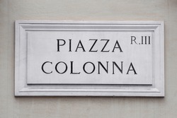 Street Plate Of Famous Piazza Colonna. Rome. Italy.