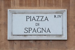 Street Plate Of Famous Piazza Di Spagna. Rome. Italy.