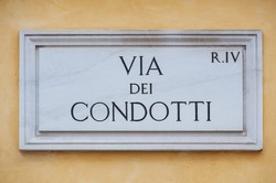 Street Plate Of Famous Via Dei Condotti. Rome. Italy.