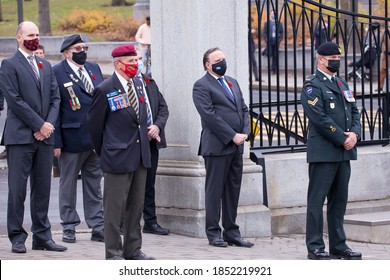 Grande-Allée Street, Quebec City, Quebec, Canada, November 11, 2020 - Veterans And Personalities Surrounding The Premier François Legault (second From Right) During The Remembrance Day Ceremony