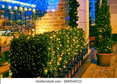 Street Restaurant Window Decoration For New Year And Christmas