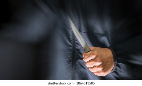 Street Robber With A Knife - Killer Person With Sharp Knife About To Commit A Homicide, Murder Scenery