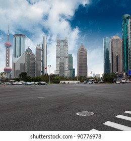 The Street Scene Of The Century Avenue In Shanghai,China.