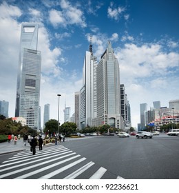 The Street Scene Of The Century Avenue In Shanghai,China.