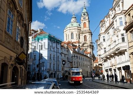 Similar – Image, Stock Photo Prague city historical streetcar driving through picture