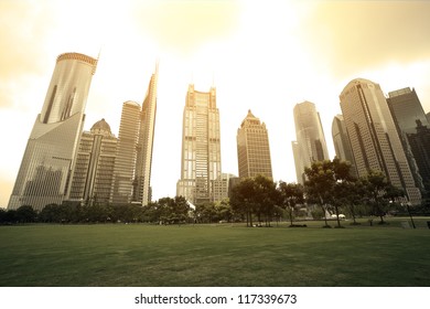 The Street Scene In Shanghai Lujiazui City Landscape,China