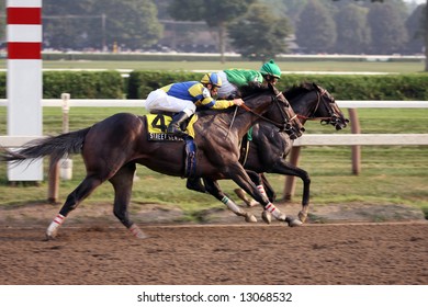 Street Sence And Grasshopper Battle At The Top Of The Stretch In The 2007 Travers Stakes