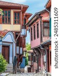 Street Showing Traditional Buildings in Plovdiv Old Town District, Bulgaria