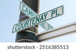 Street sign for Courtenay Place in Te Aro district of capital city of Wellington, New Zealand Aotearoa