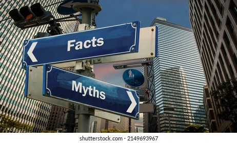 Street Sign the Direction Way to Facts versus Myths - Shutterstock ID 2149693967