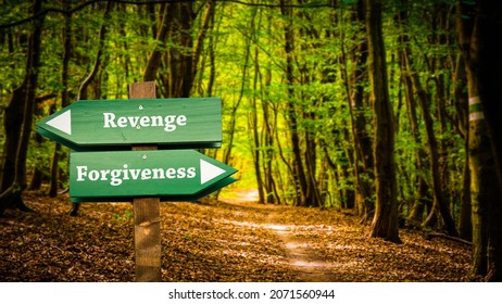 Street Sign the Direction Way to Forgiveness versus Revenge