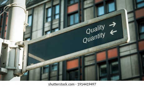 Street Sign the Direction Way to Quality versus Quantity - Shutterstock ID 1914419497
