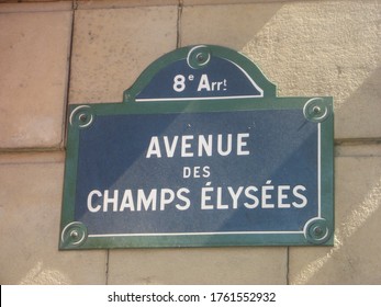 Street Sign Of The Famous Avenue Des Champs Élysées In Paris, France 