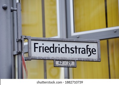 Street Sign Of The Historic Friedrichstraße In Berlin, Germany