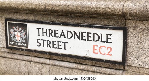 The Street Sign Of Threadneedle Street