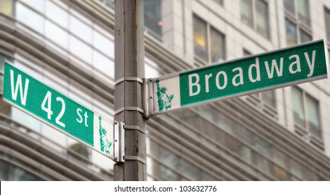 Street signs for Broadway and 42nd street in New York City