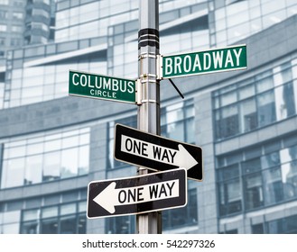 Street Signs For Broadway And Columbus Circle, Manhattan, NYC