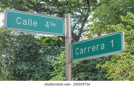 Street Signs In The City Of Cali In Columbia