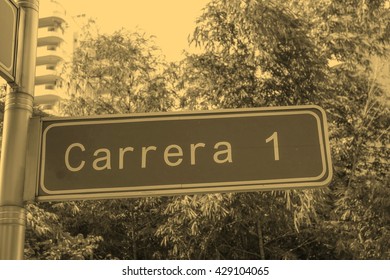 Street Signs In The City Of Cali In Columbia - Vintage Sepia Look