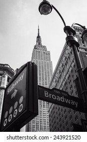 Street Signs And Empire State Building B&W