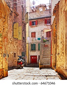 Street In The Small Town Rovin, Croatia