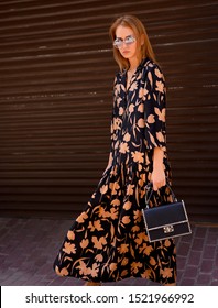 Street Style Fashion. Girl Model In A Dress.