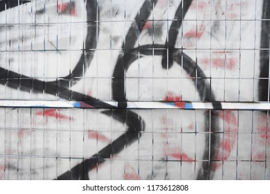 Street Style Metal Fencing Panels With Graffiti Close Ups, Urban Ghetto Street Art Background