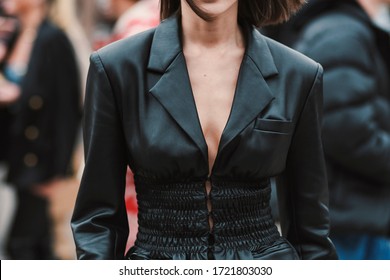 Street style outfit – Black leather blazer detail – StreetStyleFW2020