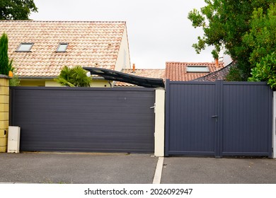 Street Suburb Home Grey Dark Metal Aluminum Double Leaf Carriage And Sliding House Gates