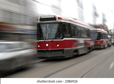 Street Trams On Toronto Street In Motion Blur