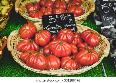 Street Vegetable Market In Nice, France. Tomatoes.