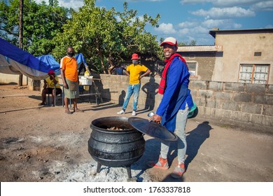 Street Vendor, Man Cooking Traditional Botswana Food Boiled Cow Heels