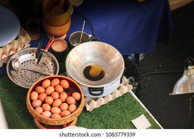 A Street Vendor's Stall Selling Khai Jiao Or Thai Spicy Omelet