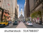 Street view of downtown Philadelphia in PA, USA