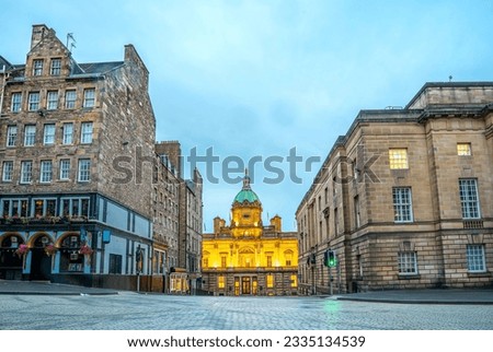 Street view of the historic Royal Mile in morning, Edinburgh, Scotland