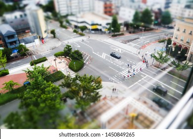 Street View With Miniature Effect And High View