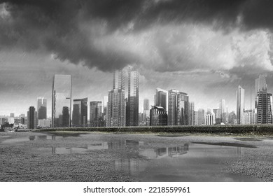 Street view with modern cityscapes and rainy background - Powered by Shutterstock