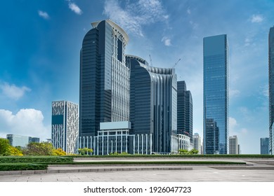 Street view of modern office buildings        