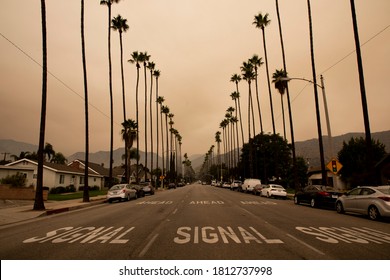 Street View Of Mountain On Fire And Smoking In Azusa California USA On September 10th 2020 . 