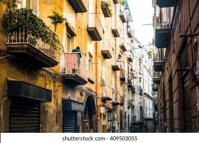 Street View Of Old Town In Naples City, Italy Europe