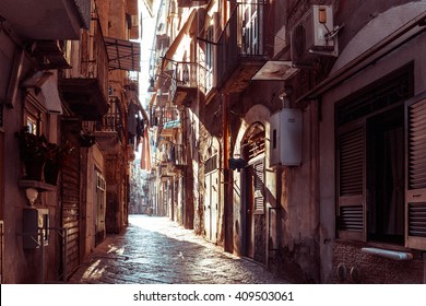 Street View Of Old Town In Naples City, Italy Europe