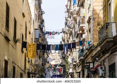 Street View Of Old Town In Naples City, Italy Europe