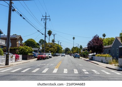 Street View In Residential Westside Neighborhood With Cars Parked In Front Of Single Family Houses. - Santa Cruz, California, USA - June, 2022