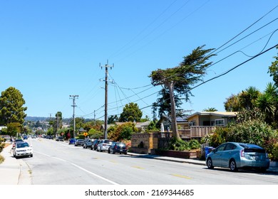 Street View In Residential Westside Neighborhood With Cars Parked In Front Of Single Family Houses. - Santa Cruz, California, USA - June, 2022