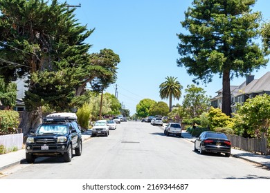 Street View In Residential Westside Neighborhood With Cars Parked In Front Of Single Family Houses. - Santa Cruz, California, USA - June, 2022